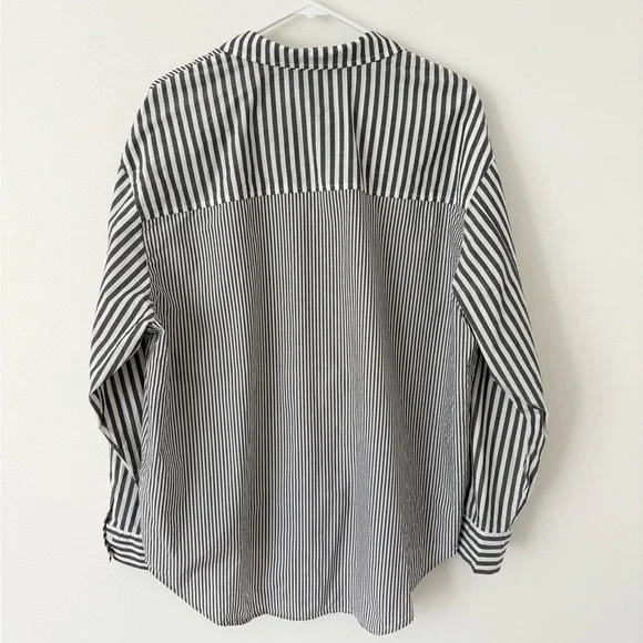 Pistola Millie Long Sleeve Button Down Shirt in Noir Ecru Stripe Size Large - Picture 7 of 7